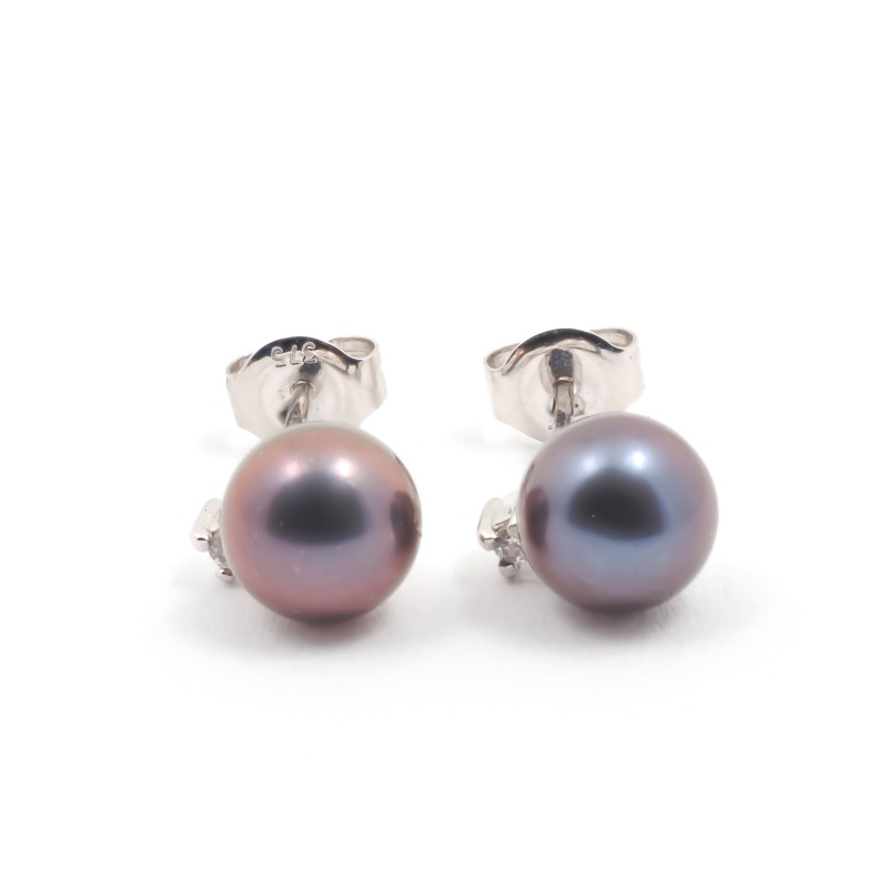 Carador - Boucles d'oreilles Perle de Tahiti, Or blanc 375/000 et Oxyde de Zirconium