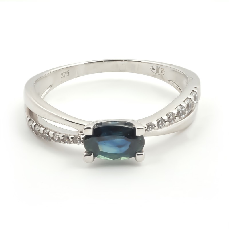 Bague Carador Saphir, Oxydes de zirconium et Or blanc 375/000