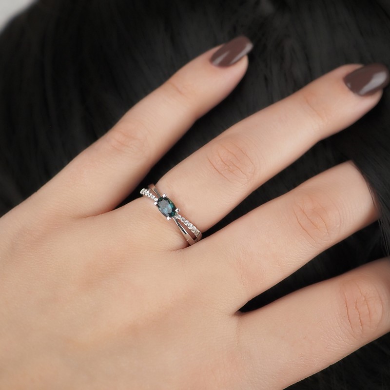 Bague Carador Saphir, Oxydes de zirconium et Or blanc 375/000