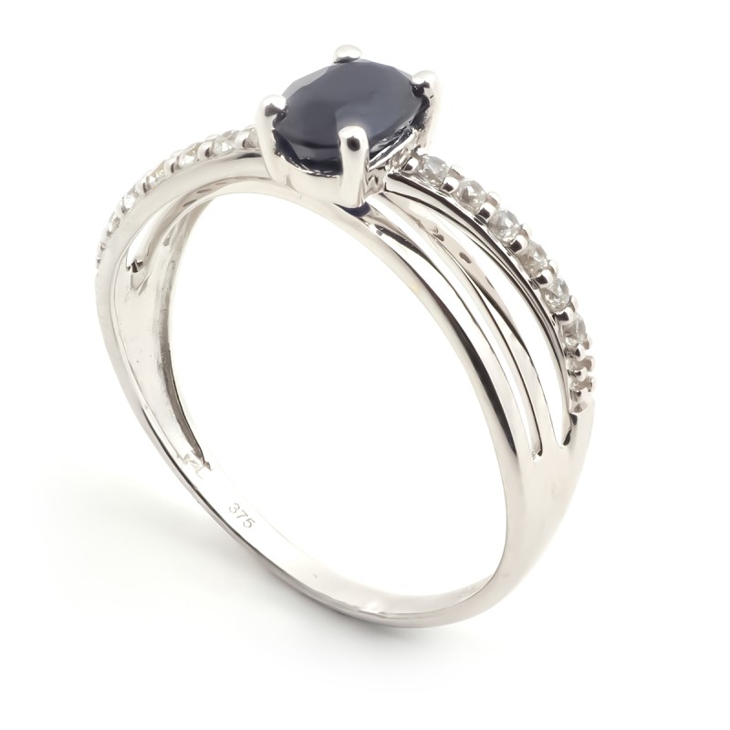 Bague Carador Or blanc 375/000, Saphir et oxydes de zirconium