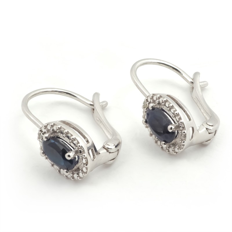 Boucles d'oreilles dormeuses femme carador en or blanc 375/000 et saphir