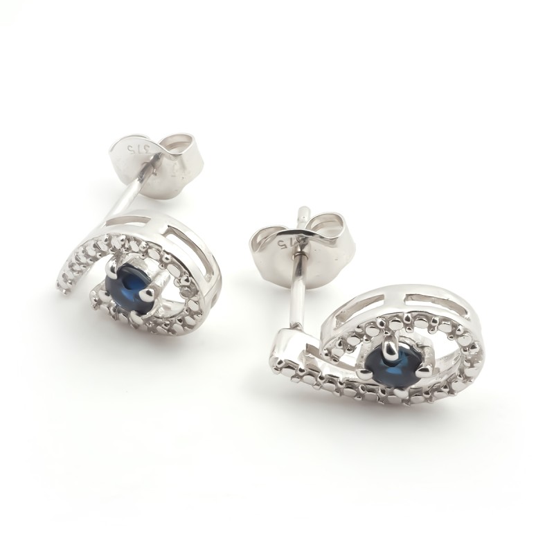 Boucles d'oreilles clous femme carador en or blanc 375/000 et saphir