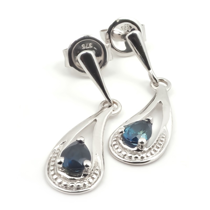 Boucles d'oreilles Carador Pendantes or blanc 375/000 et saphir
