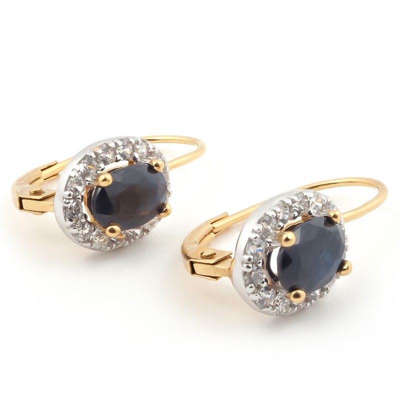 Boucles d'oreilles Carador Dormeuses saphir serti 4 griffes en or jaune 375/000 et oxydes de zirconium