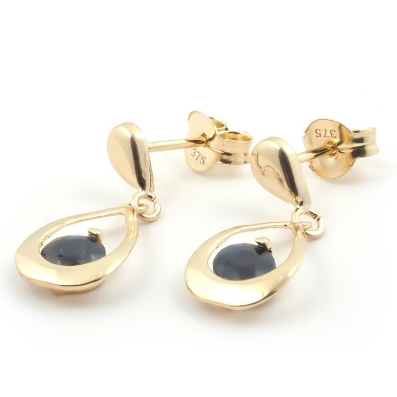 Boucles d'oreilles Carador pendantes goutte or jaune 375/000 et saphir