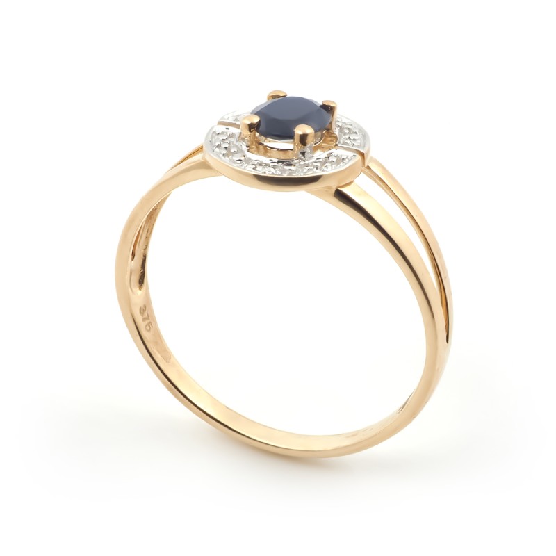 Bague Femme Or Jaune 375/000 avec Saphir 0,5C et Diamants