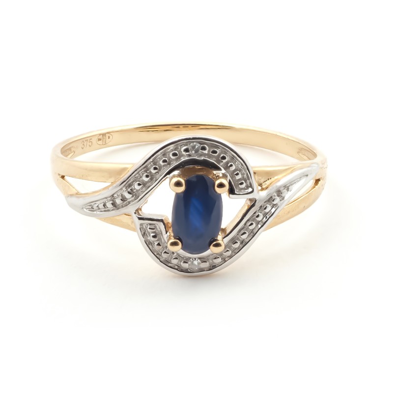 Bague Carador vintage or jaune 375/000, diamant et saphir