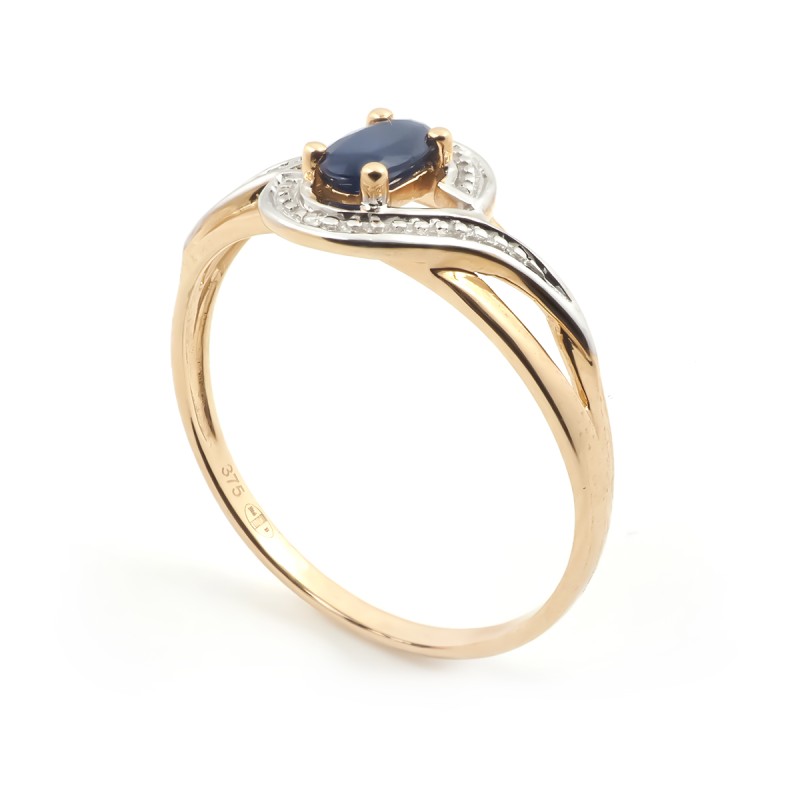 Bague Carador vintage or jaune 375/000, diamant et saphir