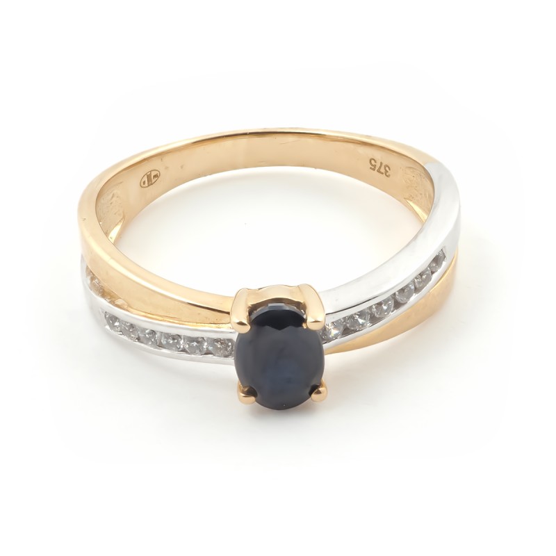 Bague Femme Bicolore Saphir 0.60 cts et Or 0.18