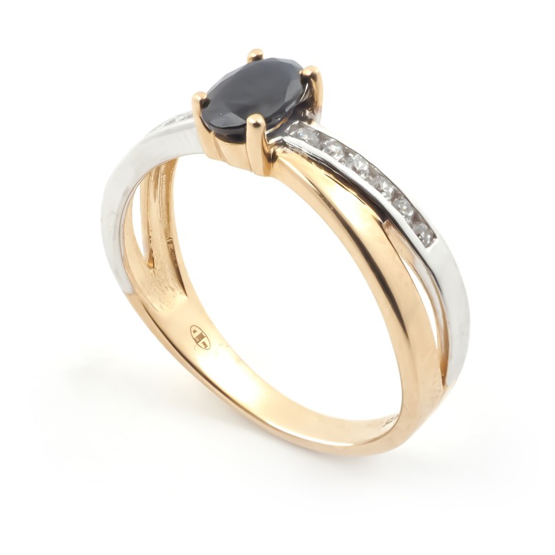 Bague Femme Bicolore Saphir 0.60 cts et Or 0.18