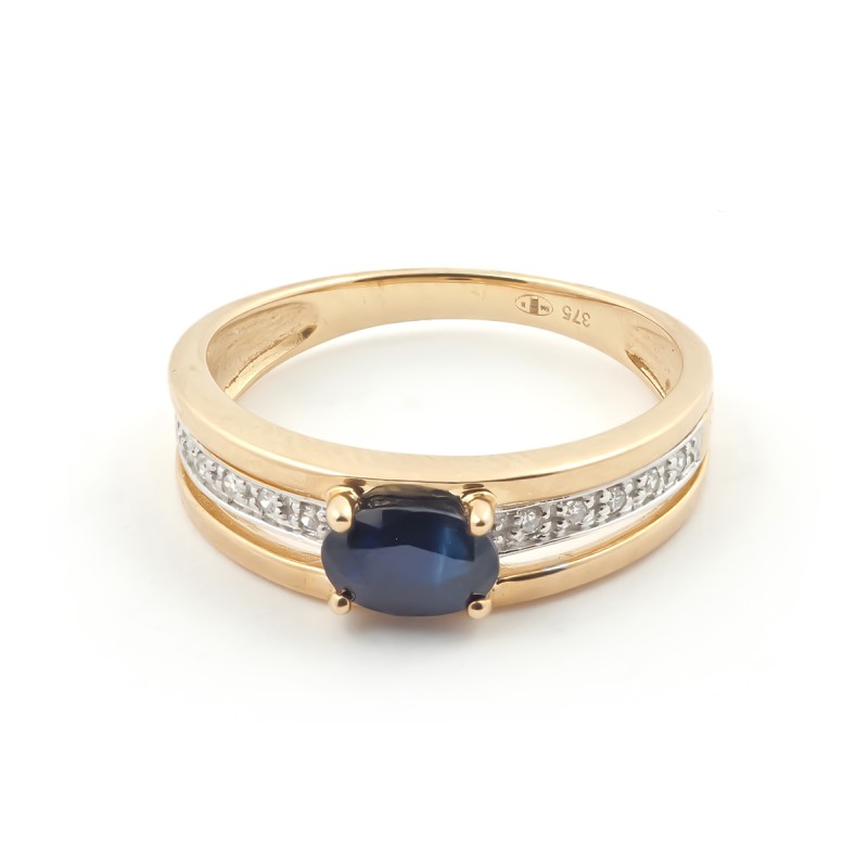 Bague anneau large Carador en or jaune 375/000 et saphir