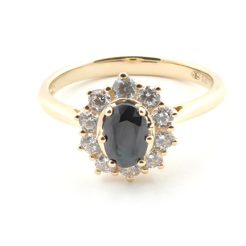 Bague solitaire accompagné Saphir et or jaune 375/000