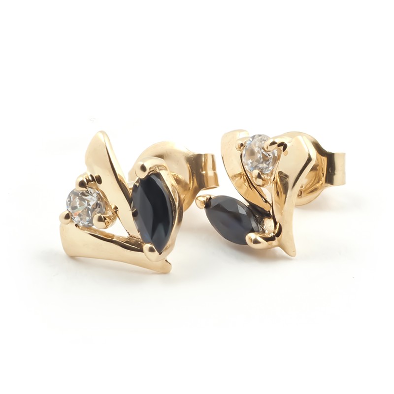 Boucles d'oreilles Carador classique en or jaune 375/000, saphir et oxyde de zirconium