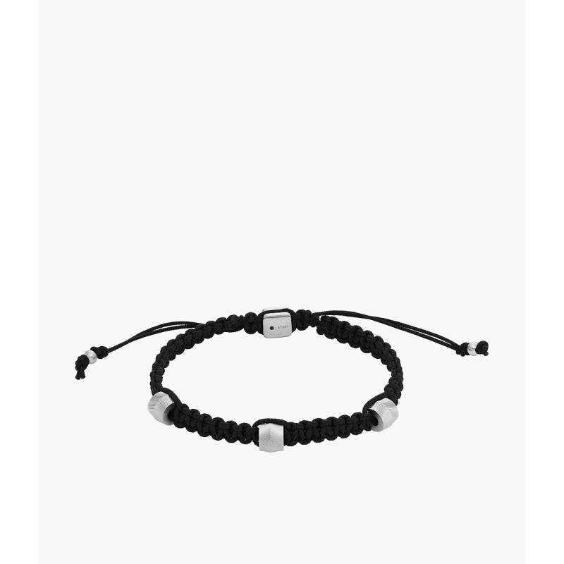 Bracelet Homme Fossil perles onyx et cordon noir