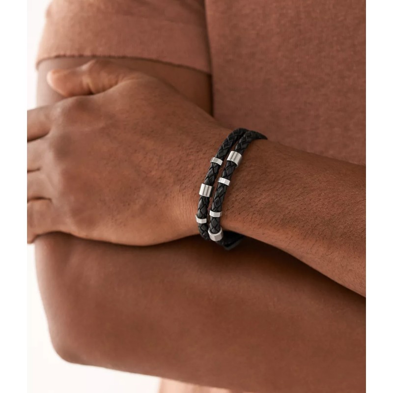 Bracelet Homme Fossil cuir noir