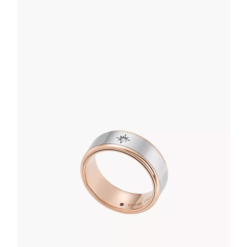 Bague Fossil homme en acier bicolore