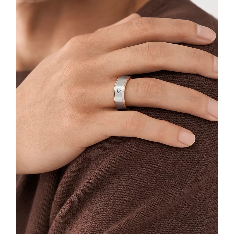 Bague Fossil homme en acier bicolore