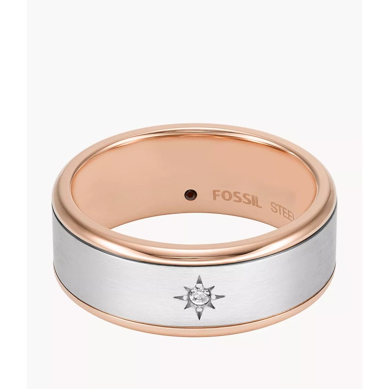 Bague Fossil homme en acier bicolore