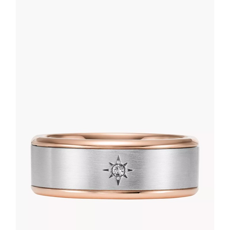 Bague Fossil homme en acier bicolore