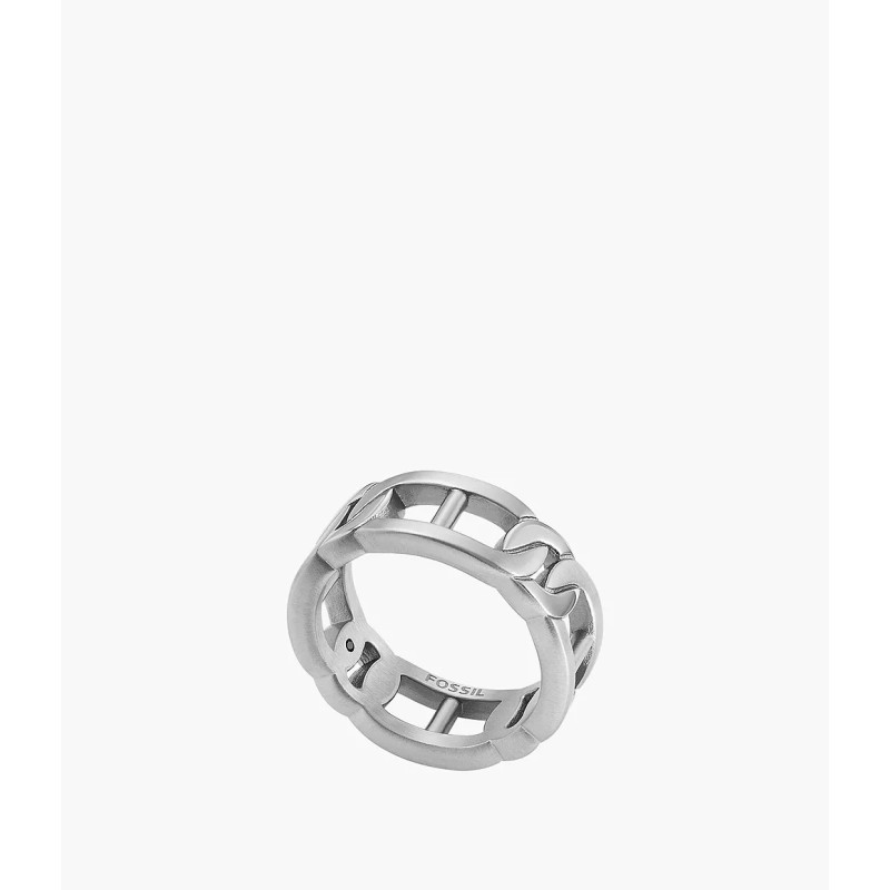 Bague Fossil homme en acier argente
