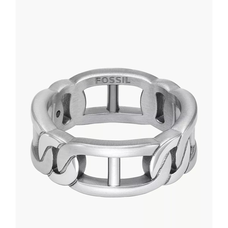 Bague Fossil homme en acier argente