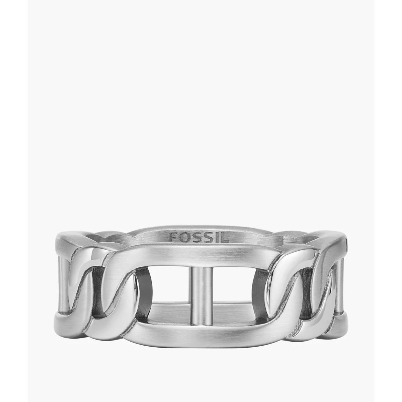 Bague Fossil homme en acier argente