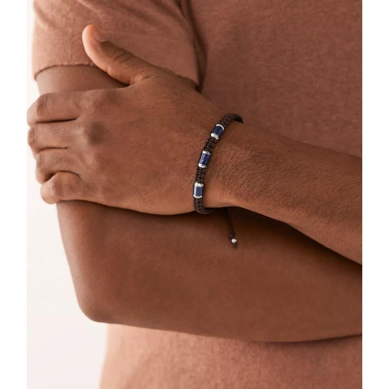 Bracelet Homme Fossil cordon noir et bleu