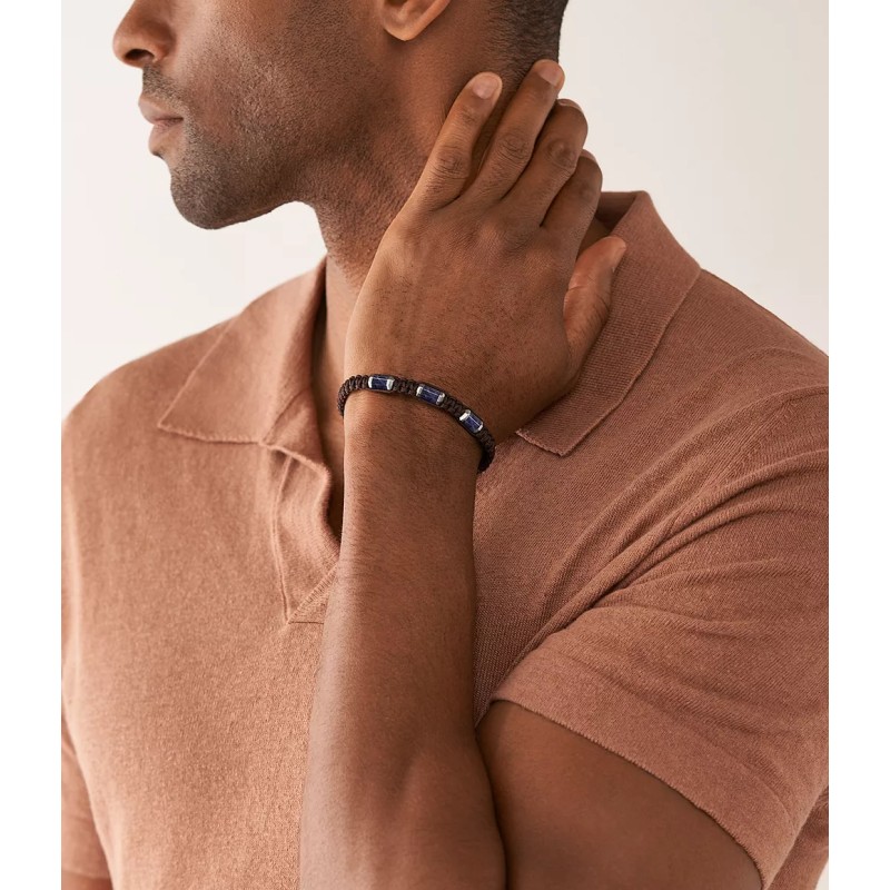 Bracelet Homme Fossil cordon noir et bleu