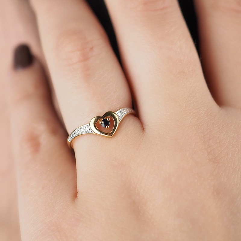 Bague Carador Femme Or Jaune 375/000 Coeur et saphir