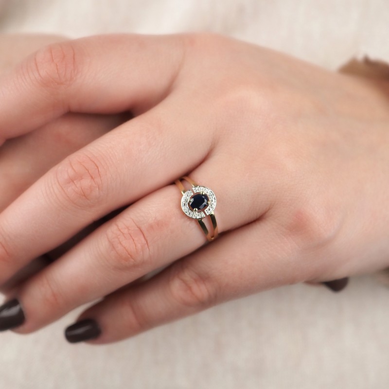 Bague Femme Or Jaune 375/000 avec Saphir 0,5C et Diamants