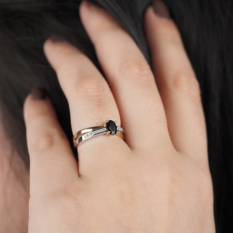 Bague Femme Bicolore Saphir 0.60 cts et Or 0.18