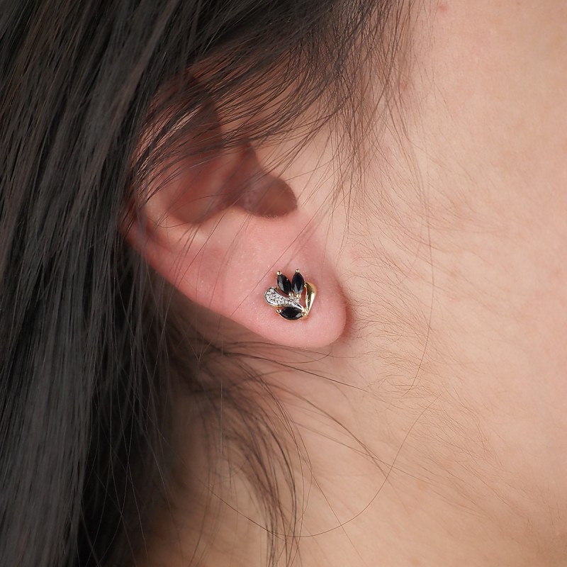 Boucles d'oreilles Carador Boutons Or jaune 375/000 et Saphir