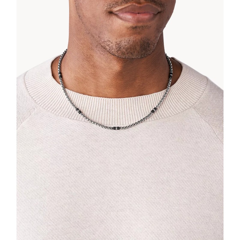 Collier Homme Fossil en acier argenté
