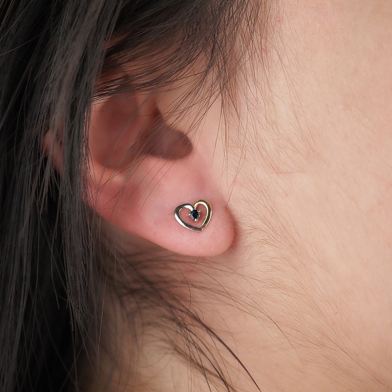Boucles d'oreilles Carador Cœur deux ors et Saphir