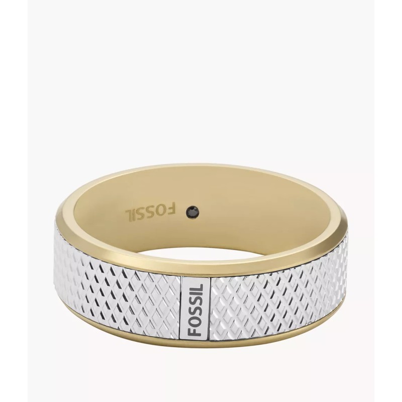 Bague Fossil homme en acier bicolore