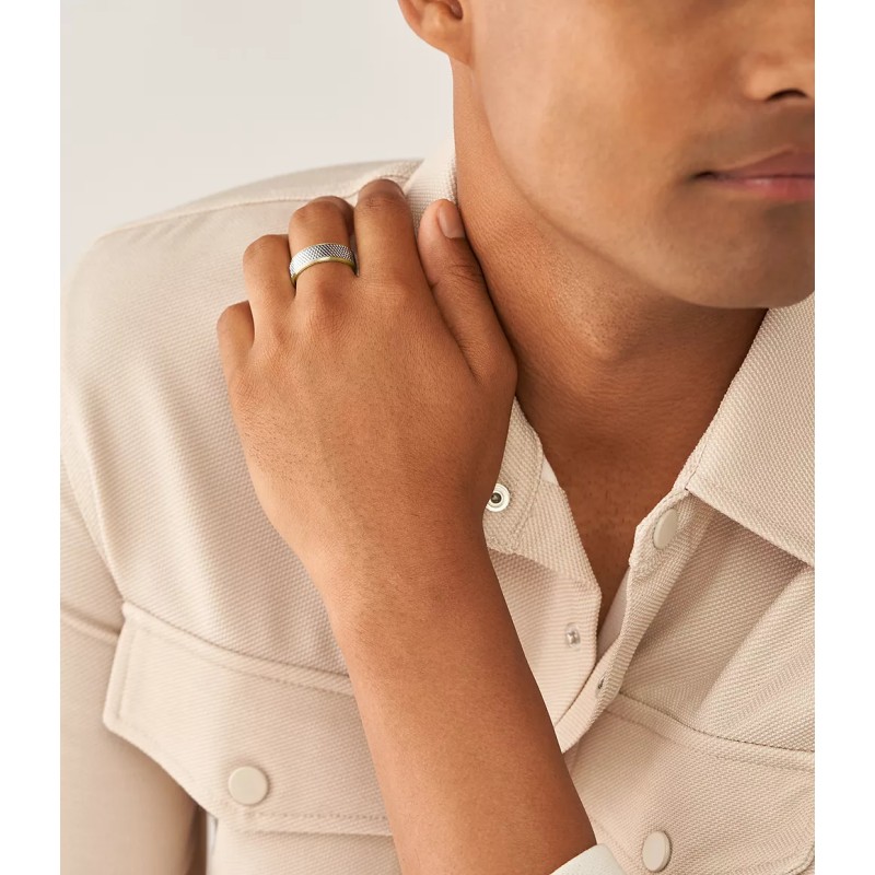 Bague Fossil homme en acier bicolore