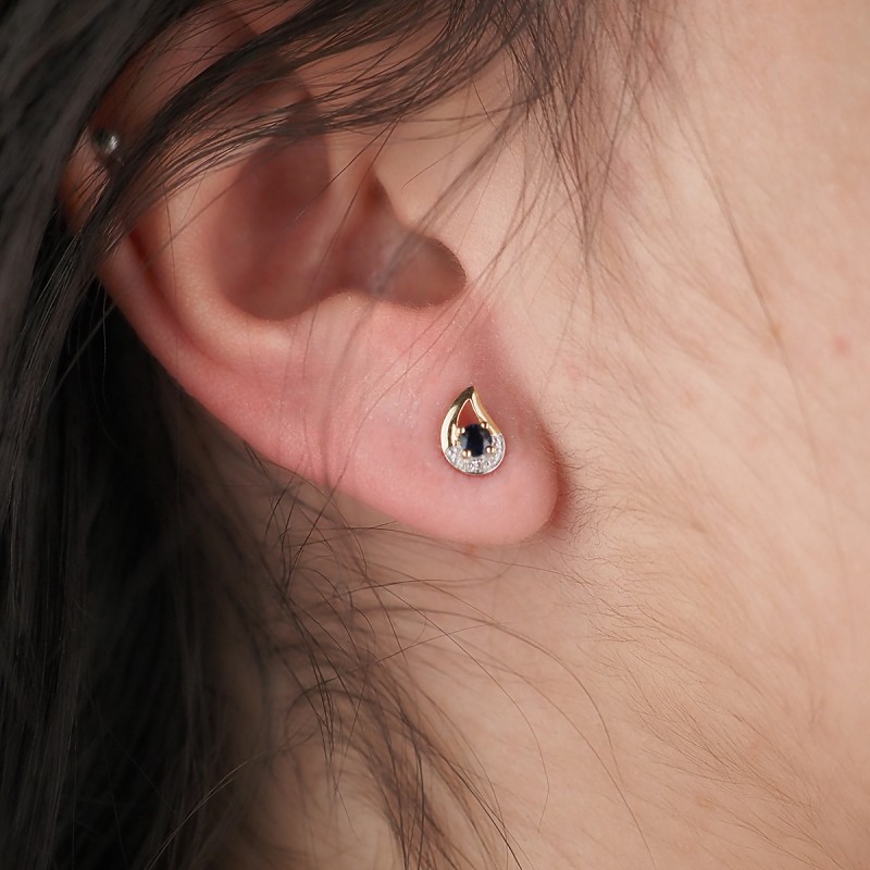 Boucles d'oreilles Carador Larme Deux ors 375/000 Saphir