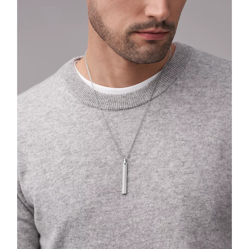 Collier Pendentif Homme Fossil Harlow Linear Texture en acier argenté