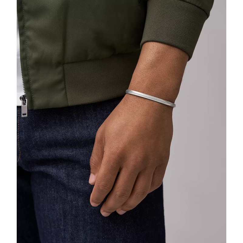 Bracelet Jonc Fossil en acier argenté