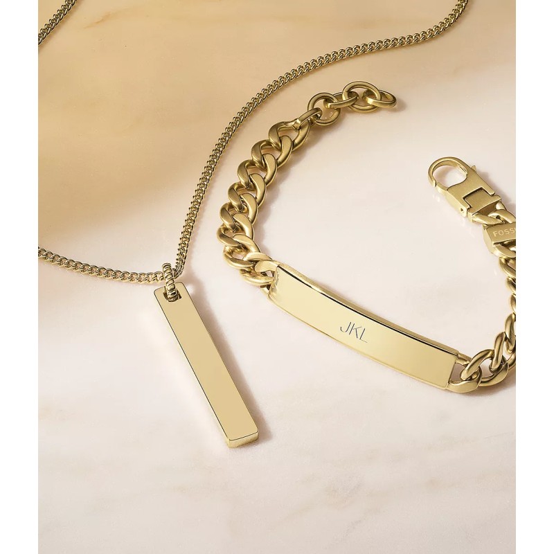 Gourmette Fossil avec plaque en acier doré