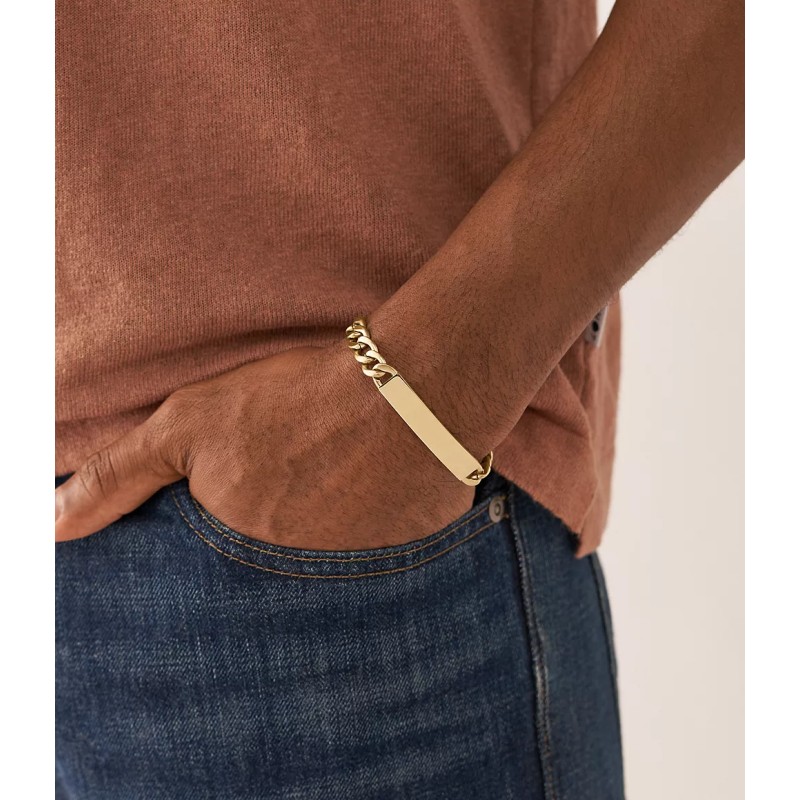 Gourmette Fossil avec plaque en acier doré