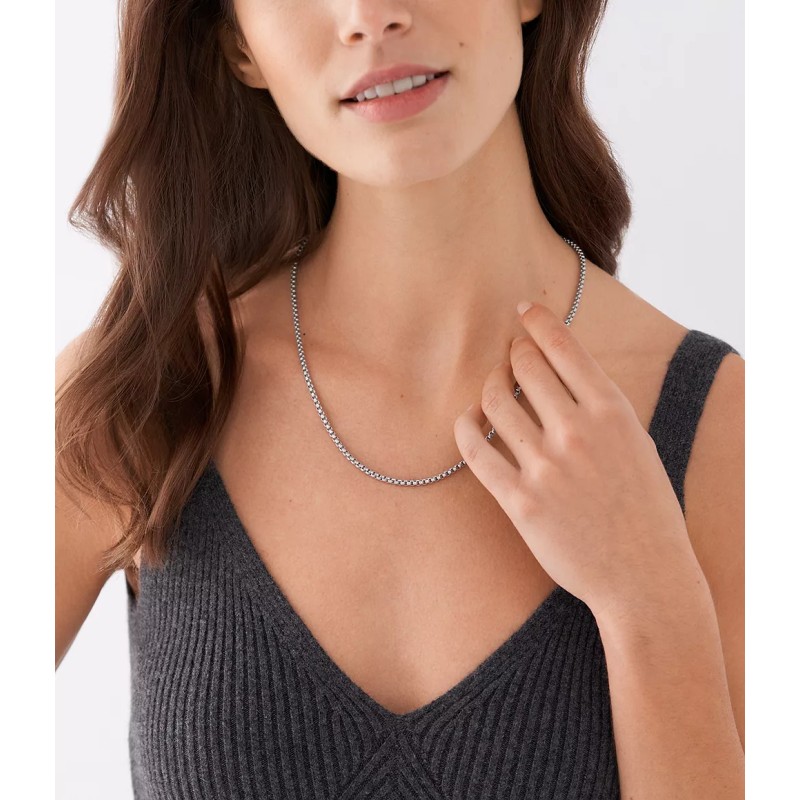 Collier mixte Fossil en acier argenté