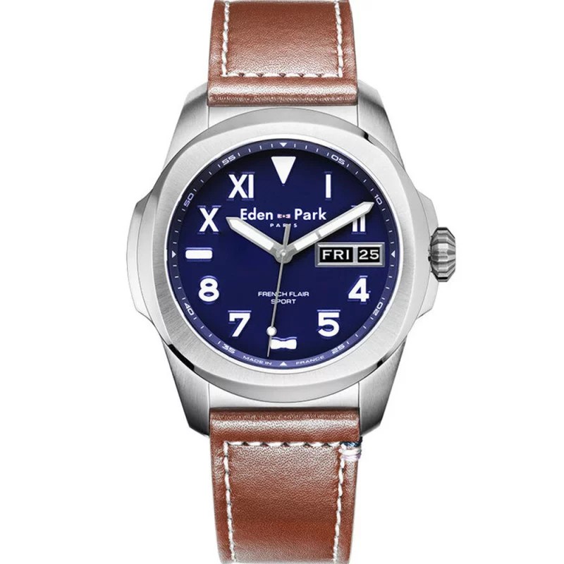 MONTRE HOMME EDEN PARK FRENCH FLAIR CLUB BRACELET CUIR MARRON