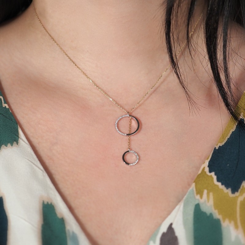 Collier Carador collection graphique cercles suspendus or jaune 375/000 et zircons