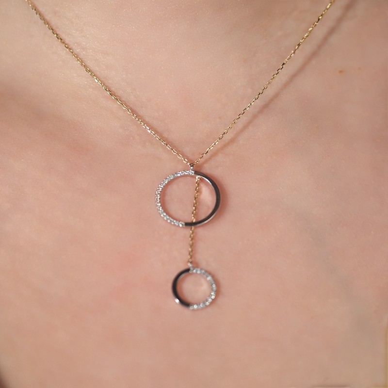 Collier Carador collection graphique cercles suspendus or jaune 375/000 et zircons