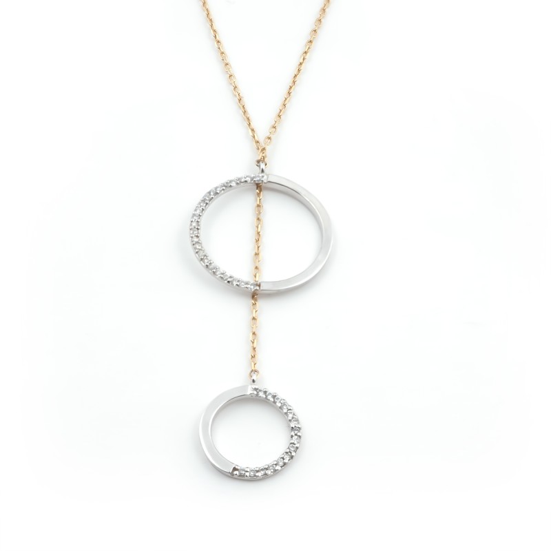 Collier Carador collection graphique cercles suspendus or jaune 375/000 et zircons