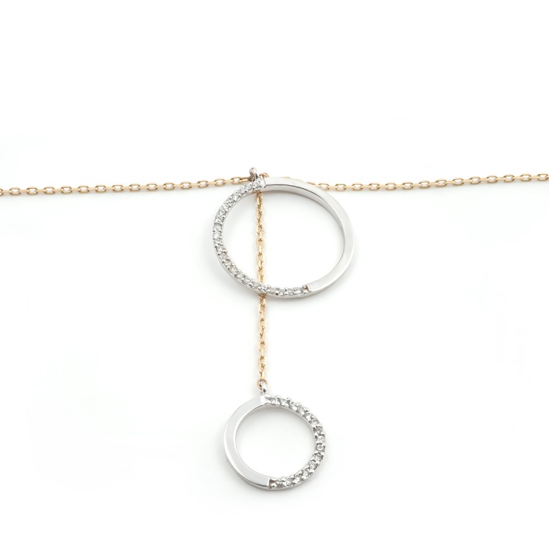 Collier Carador collection graphique cercles suspendus or jaune 375/000 et zircons