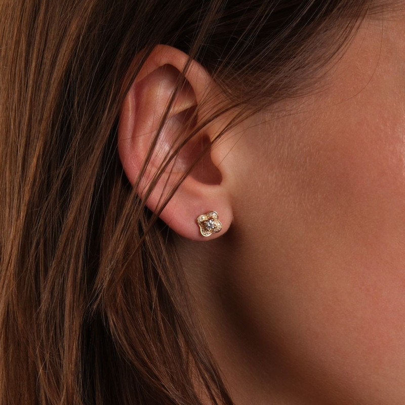 BOUCLES D'OREILLES FEMME MAUBOUSSIN OR JAUNE 750/000 ET DIAMANTS "CHANCE OF LOVE"