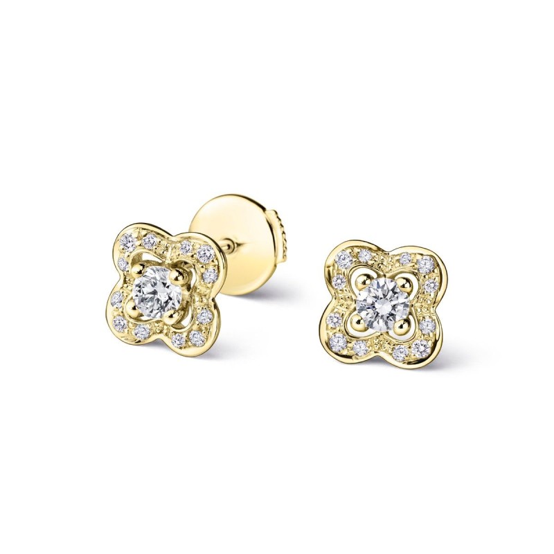 BOUCLES D'OREILLES FEMME MAUBOUSSIN OR JAUNE 750/000 ET DIAMANTS "CHANCE OF LOVE"