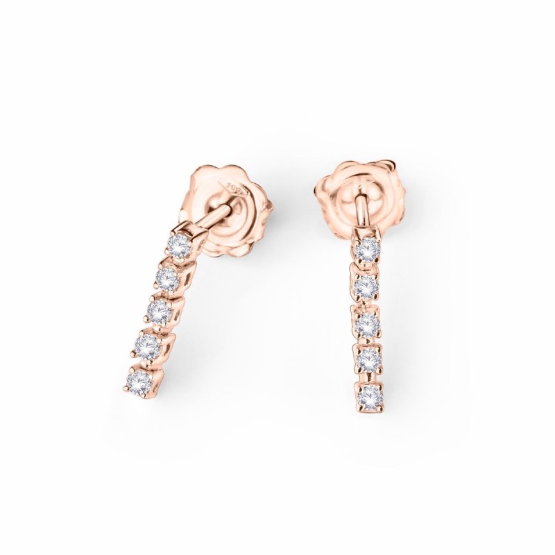 BOUCLES D'OREILLES FEMME MAUBOUSSIN OR DORE ROSE 750/000 ET DIAMANTS "TROIS GRAINS D'AMOUR"